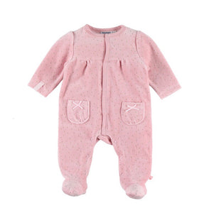 Noukies Dot Velour Footie - Pink