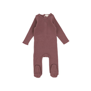 Lil Classic Ribbed Footie and Bonnet- Plum