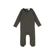 Load image into Gallery viewer, Lil Classic Ribbed Footie and Bonnet- Olive/Black Stripe