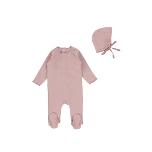Bee and Dee Ribbed Footie and Bonnet - Orchid