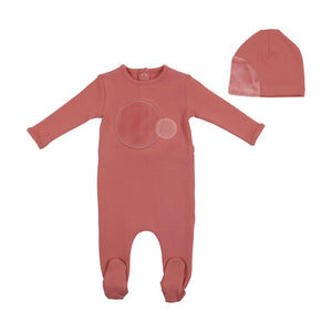 Bee and Dee Velvet Dot Footie and Beanie - Pink
