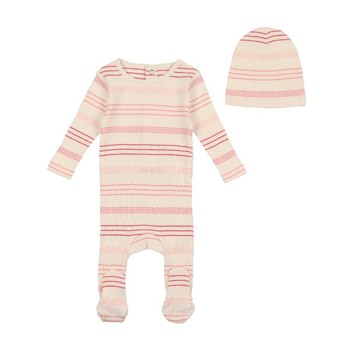 Bee and Dee Striped Footie and Beanie - Pink Stripe