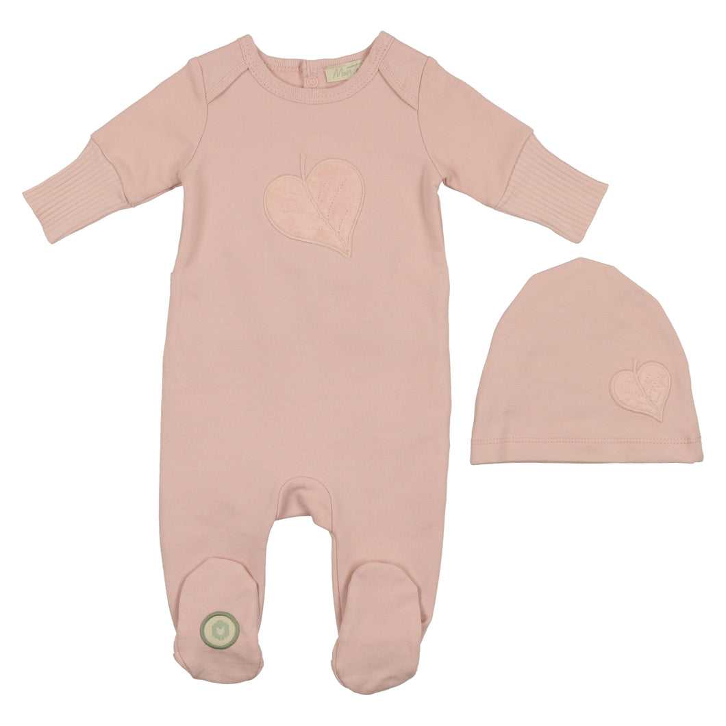 Mon Tresor Leaf of My Heart Footie and Beanie - Light Rose