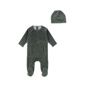 Bee and Dee Velour Pocket Footie and Beanie - Hunter Green