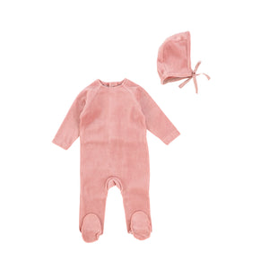 Bee and Dee Classic Velour Footie and Bonnet - Medium Blush