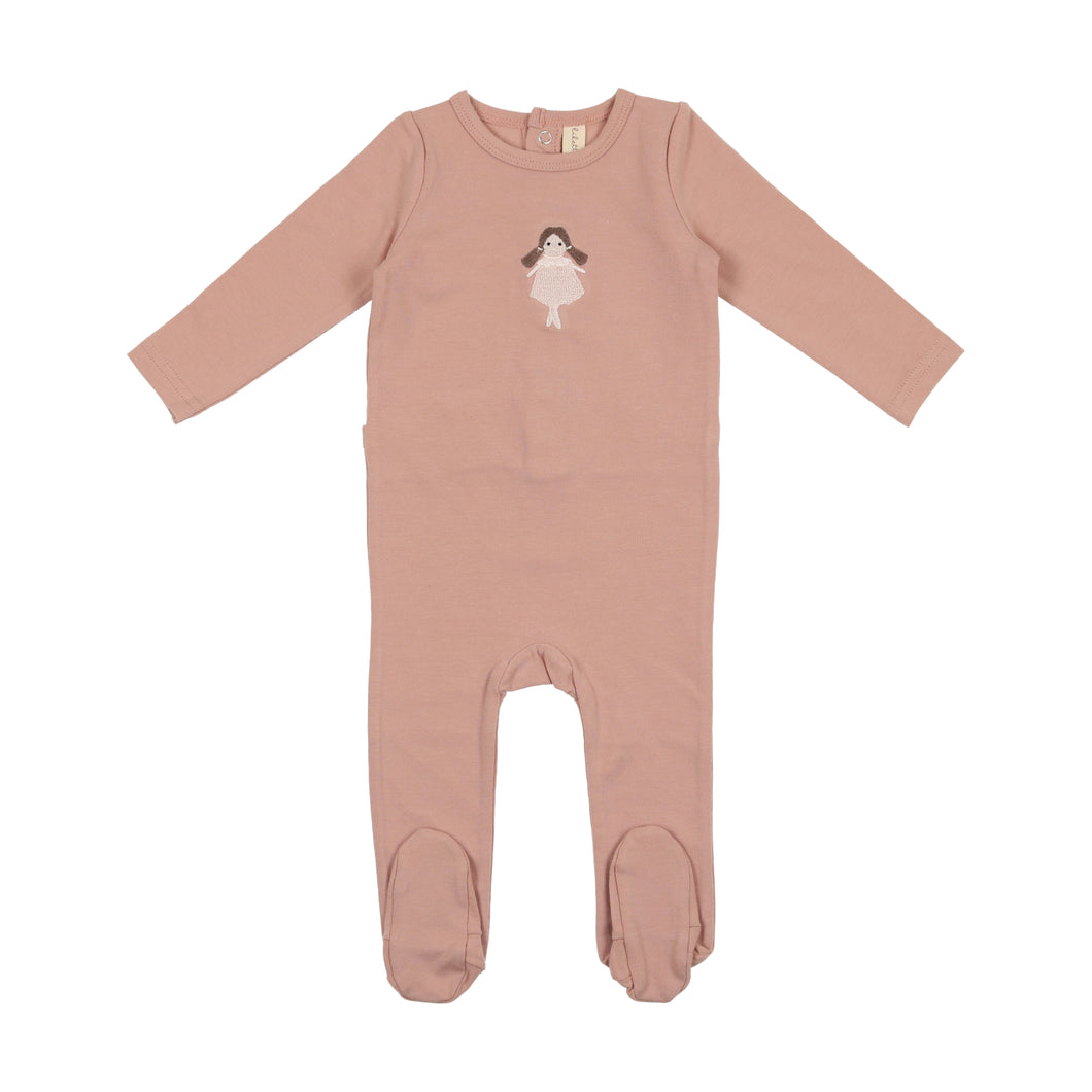 Lil Legs Embroidered Cotton Doll Footie - Rose