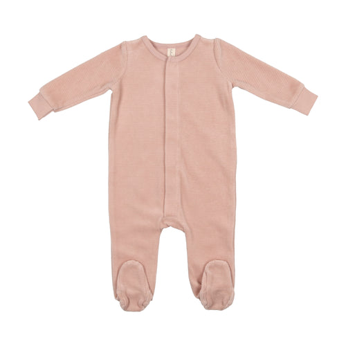 Lil Legs Velour Ribbed Footie and Beanie - Light Blush