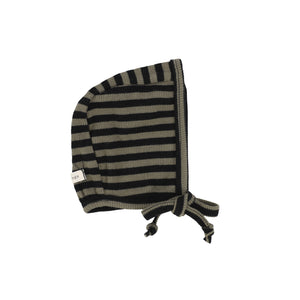 Lil Classic Ribbed Footie and Bonnet- Olive/Black Stripe
