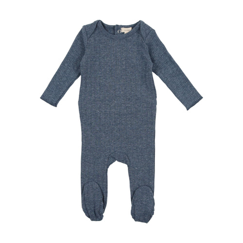 Lil Legs Double Ribbed Footie and Beanie - Heather Blue