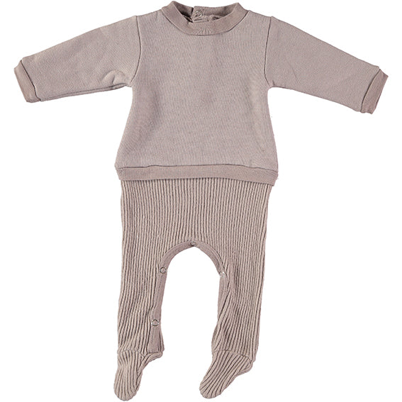 Violetta  Sweatshirt Top and Ribbed Bottom Footie - Oatmeal